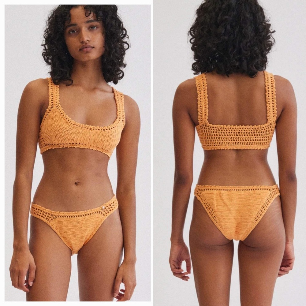 She Made Me - ESSENTIAL CROCHET CROP BIKINI TOP & Bottom - TANGERINE
